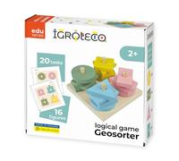 Igroteco® Geo-Sorter in legno | Gioco educativo per bambini | Gioco di impilamento e filo con 4 forme geometriche | Promuove capacità motorie, colori e forme | Include libretto di attività | a partire
