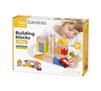 Igroteco® Mattoni Città - 18 pezzi in legno naturale, colori certificati, durevoli e sicuri, promuovono la creatività e il divertimento dell'apprendimento, regalo per bambini dai 2 anni in su