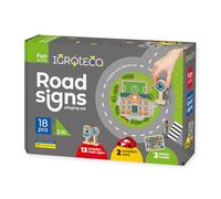 Igroteco® Set da Gioco in Legno Segnali Stradali - 13 Cartelli, 2 Auto, 3 Strade in Cartone | Giocattolo Educativo per Bambini, Casa e Asilo, Costruzione Città 2 m