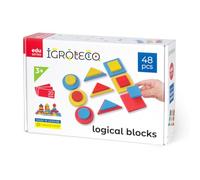 Igroteco Set di blocchi logici in legno per bambini dai 3 anni in su, con 48 pezzi, materiale didattico unico per lo sviluppo completo, la super intelligenza del bambino