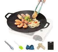 IGTOPS Bistecchiera 38 cm, Padelle Grill per bistecchiera Coreana, Grigliato Griglia per barbecue, Hot Pot,verdure e pesce, con superficie rivestita di maifan, per fornelli a gas a induzione