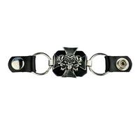 Iguana Custom - Estensore per gilet in pelle per motociclisti con decorazione metallica e chiusure a pressione personalizzate Chopper Bobber (croce 3 teschi)