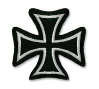 Iguana Custom - Toppa da motociclista ricamata termoadesiva con croce ricamata in filo bianco, perfetta per giacche, giacche, pelle e altri capi motociclisti per Moto Clubs Custom Chopper MC (argento