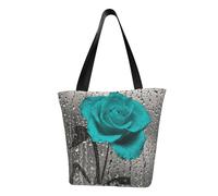 IguaTu Borsa tote da donna in marmo nero casual, grande capacità, leggera, con cerniera, per shopping, viaggi e uso quotidiano, Fiore di rosa grigio verde acqua, Taglia unica