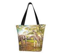 IguaTu Candy land - Borsa a tracolla casual da donna, grande capacità, leggera, con cerniera, per shopping, viaggi e uso quotidiano, Elefante e giraffa, Taglia unica