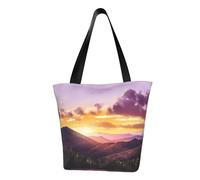 IguaTu Carte da gioco poligonali da donna casual borsa tote bag grande capacità leggera borsa con cerniera per shopping, viaggi e uso quotidiano, Paesaggio Tramonto Montagna, Taglia unica