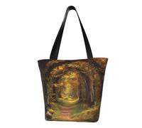 IguaTu Carte da gioco poligonali da donna casual borsa tote bag grande capacità leggera borsa con cerniera per shopping, viaggi e uso quotidiano, Percorso nel bosco coperto, Taglia unica