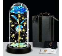 IGUGI Bella e La Bestia Rosa Eterna,Bella e La Bestia Rose,Galaxy Rose,Rosa Stabilizzata,Cupola di Vetro con Base Rimovibile Pino Luci LED,Regali per Donne,San Valentino,Anniversario