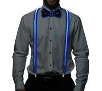 IGUGI IGUG Bretelle Luminose LED Cravatte,2 Pezzi/set Accendono le Bretelle LED da Uomo e Papillon,per Festival Musicale, Perfette per Feste in Costume di Carnevale(Blu)