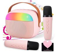 IGUGI Karaoke per Bambini,Microfono Karaoke Giocattoli con 2 Microfoni Wireless,Microfono Bambini con Luce LED,Altoparlante Portatile,con Effetti di Cambio Voce,Regalo Bambina 3-12 Anni