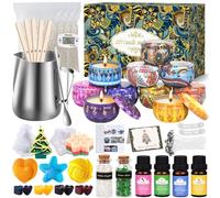 IGUGI Kit per Fabbricazione Candele DIY,Kit per Candele,Kit Candele Fai da Te con Manuale,10 Candele Barattoli,4 confezioni cera d'api,Melting Pot,100 Stoppini,Stampo in Silicone ect