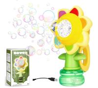 IGUGI Macchina per Bolle di Girasole,Macchina per Bolle di Sapone con Batteria Ricaricabile e Soluzione,Altalena/Luce LED/Bolla 3 modalità,Bubble Maker Giocattoli per Bambini per Feste,Matrimoni