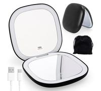 IGUGI Specchio Portatile con Luce LED,Specchio Ingranditore 1X/10X,Regolabile Luminosità Mirror da Borsetta,per Trucco Precisa, Depilare Sopracciglia,Pinzare,Eliminare Punti Neri,Portatile,Nero