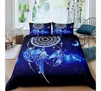 igyhuij Copripiumino Matrimoniale Acchiappasogni blu cielo stellato, Biancheria da Letto Fantasia Morbido Microfibra, 240x220 cm Copripiumoni con 2 Federe 50x80 cm con Cerniera