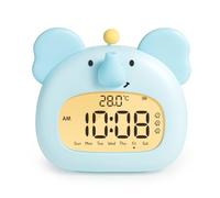 IHALO Elephant Sveglia Bambini, Comodino con Luce Notturna, Display Digitale LED 3,15 Pollici, Tre Allarme, Modalità Weekend, Data, Ora, Temperatura, Ricaricabile, Decorazione Cameretta per Bebè