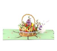 IHCEMIH Biglietti di Pasqua, Biglietto di Buona Pasqua 3D Pop Up per Bambini Biglietto di Auguri di Fiori con Cestino di Uova di Coniglietto di Pasqua Felice con Busta Carte di Carta Regalo di Pasqua