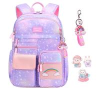 IHCEMIH Zaino per la scuola, per ragazze, graziose borse per la scuola primaria secondaria, multi tasca, casual, zaino da viaggio per bambini, borsa per libri elementari, con portachiavi e distintivo,