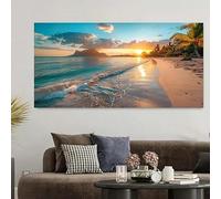 IHHGNB 1 pezzo di pittura murale su tela con tramonto sulla spiaggia tropicale, stampa moderna con paesaggio marino per la decorazione della camera da letto del soggiorno (50x100 cm/senza cornice)