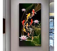 IHHGNB Bellissimo dipinto su tela raffigurante una carpa koi rossa cinese, portafortuna e prosperità, stampe, poster, opere d'arte, decorazioni per la casa, 40x80 cm (16x31 pollici) senza cornice