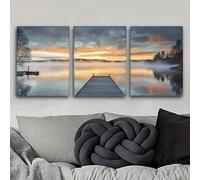 IHHGNB Dipinti decorativi per la casa《Molo con alba sul lago nebbioso》Stampe artistiche da parete in stile moderno, poster, quadri su tela, opere d'arte (50x70 cm (20x28 pollici) x3)