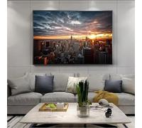 IHHGNB Dipinti su tela con vista al tramonto di New York City, stampe artistiche da parete, poster, immagini di Manhattan, decorazioni per la casa, senza cornice (50x70 cm/20x28 pollici)