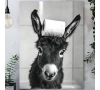 IHHGNB Divertente asino che tiene un rotolo di carta igienica sulla testa, poster, stampe di animali su tela in bianco e nero (70x90 cm/senza cornice)