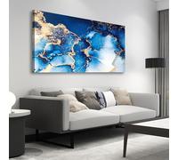 IHHGNB Grande e moderno dipinto su tela astratto blu e dorato con oceano, decorazione da parete minimalista con paesaggio costiero per soggiorno (20x40 cm/senza cornice)