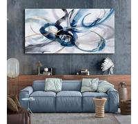 IHHGNB Grandi opere d'arte astratte moderne - Decorazione da parete su tela blu e bianca per soggiorno, ufficio, quadri, poster, stampe, 80x160 cm (31x63 pollici) senza cornice