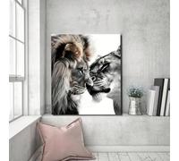 IHHGNB Leone e leonessa, stampe su tela, quadri di animali in bianco e nero, stampe astratte, dipinti murali di animali selvatici, 70x100 cm (28x39 pollici) senza cornice