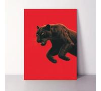 IHHGNB Pantera Nera su sfondo Rosso, Stampa su Tela, Animale Realistico, Quadro da Parete Senza Cornice, Opera d'Arte per la Decorazione di Casa e Ufficio (50x75cm (20x30in)/Senza Cornice)
