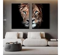 IHHGNB Poster decorativi moderni con leone maschio e leonessa, dipinti su tela e stampe, quadri di animali per la decorazione della stanza, 60x90 cm (24x35 pollici) x2 senza cornice