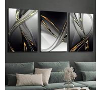 IHHGNB Poster di arte murale astratta moderna, illustrazioni di motivi fluidi neri e dorati, dipinti murali su tela (50x75 cm (20x30 pollici) x3)