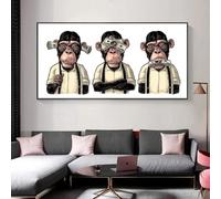 IHHGNB Poster e stampe di animali, arte astratta su tela, tre scimmie, gorilla, quadri da parete per soggiorno, 30x60 cm (12x24 pollici) senza cornice
