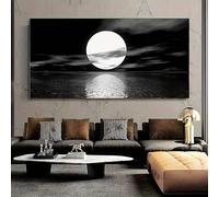 IHHGNB Poster su tela, arte murale, luna, mare, oceano, paesaggio, immagine, stampa artistica da parete in bianco e nero, dipinti, opere d'arte moderne (75x150 cm/30x59 pollici/senza cornice)