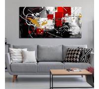 IHHGNB Quadro su tela astratto, dipinto su tela, nero, grigio, rosso con accenti dorati, per soggiorno, camera da letto, arredamento per la casa, 80x160 cm (31x63 pollici) senza cornice
