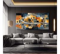 IHHGNB Quadro su tela con architettura geometrica, opera d'arte moderna, dipinto, stampa per bagno, soggiorno, decorazione della casa (70x140 cm/senza cornice)