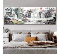 IHHGNB Quadro su tela moderno in stile cinese con cascata del sole nascente, poster e stampa, immagine artistica da parete per la decorazione della casa, senza cornice (70x210 cm/28x83 pollici)