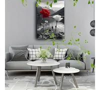 IHHGNB Quadro su tela per la decorazione del soggiorno dell'ufficio, stampe artistiche da parete con rose rosse e bianche su sfondo bianco e nero (60x80 cm/senza cornice)