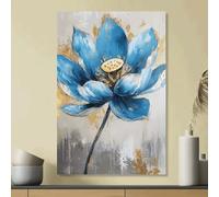 IHHGNB Stampa artistica su tela con fiore di loto blu vibrante, poster, opera d'arte, senza cornice, decorazione da parete moderna astratta per soggiorno, camera da letto (80x120 cm/senza cornice)