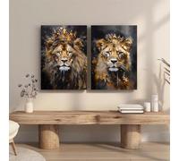 IHHGNB Stampa artistica su tela con re e regina, leoni con corone, stile classico e moderno, tema animale, opera d'arte per soggiorno (70x100 cm (28x39 pollici) x2/senza cornice)