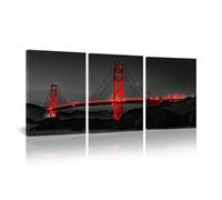 IHHGNB Stampe decorative da parete su tela con paesaggio moderno in nero e rosso, Golden Gate Bridge, San Francisco, poster da parete per ufficio (50x70 cm (20x28 pollici) x3)