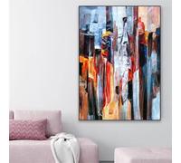 IHHGNB Stampe su tela di pittura a olio astratta di paesaggio urbano, poster moderno blu rosso arancione, arte murale, per soggiorno, 80x120 cm (31x47 pollici) senza cornice