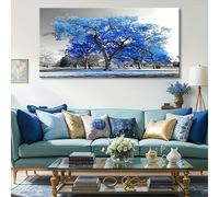 IHHGNB Stampe su tela, pittura murale contemporanea, albero blu in bianco e nero, paesaggio autunnale, quadro moderno, opera d'arte giclée (80x160 cm/senza cornice)
