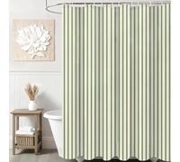 IHHGNB Tenda da doccia a righe verde salvia e beige, classica tenda da bagno in tessuto impermeabile a righe verticali con ganci (120x240 cm (47x94 pollici))