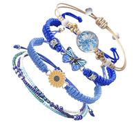 IHLOOTD Braccialetti Amicizia 4 Pezzi Braccialetto Bambina dell'Amicizia Perline Braccialetti Fiori Intrecciati a Mano Bracciale Farfalla Margherita per Ragazze, Regali