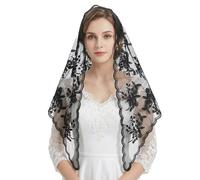 IHLOOTD Velo di Pizzo Chiesa Velo Mantilla Sposa Velo Cattolico per Messa Velos da Sposa Matrimonio per Chiesa, Matrimonio, Ballo in Maschera, Cosplay (A-Nero)
