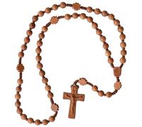 IHM Imports Rosario da 5 decadi in legno di giuggiolo chiaro, perline da 8 mm con perline a forma di croce per il Padre Nostro