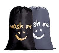 IHOMAGIC 2 Cesto Biancheria Sporca - Porta Biancheria per Bagno, Portabiancheria Pieghevole Salvaspazio Cesta Biancheria Sacco Borsa Coulisse Corda di Chiusura per Dormitorio Grigio/Nero Sorriso