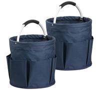 IHOMAGIC 2 Pezzi Cestino porta Detersivi con Manico e 6 Tasche, 17L Borsa Attrezzi Lavoro Portatile, Borsa Mare in Tessuto Oxford 600D, Cestini Portaoggetti per la Pulizia, i picnic, Blu Navy