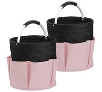 IHOMAGIC 2Pack Cestino porta Detersivi Pieghevole, 17L Borsa porta Attrezzi con Manico e 6 Tasche, Cestino Picnic in Tessuto Oxford 600D, Cestini Portaoggetti per Viaggiare, la Spesa, Nero con Rosa